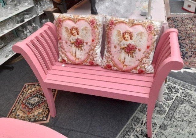 Brocante bankje 85.00 kussentjes 17.50 p.s, Ophalen of Verzenden