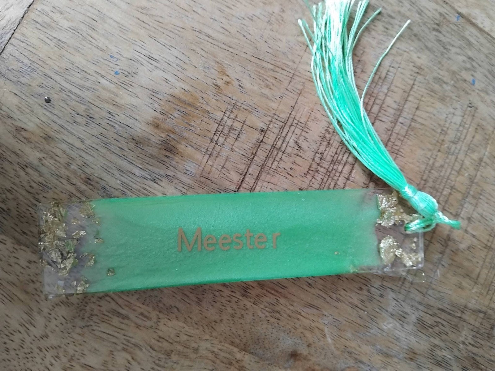 Unieke bladwijzer 'Meester' met bladgoud en kwastje, Ophalen, Nieuw