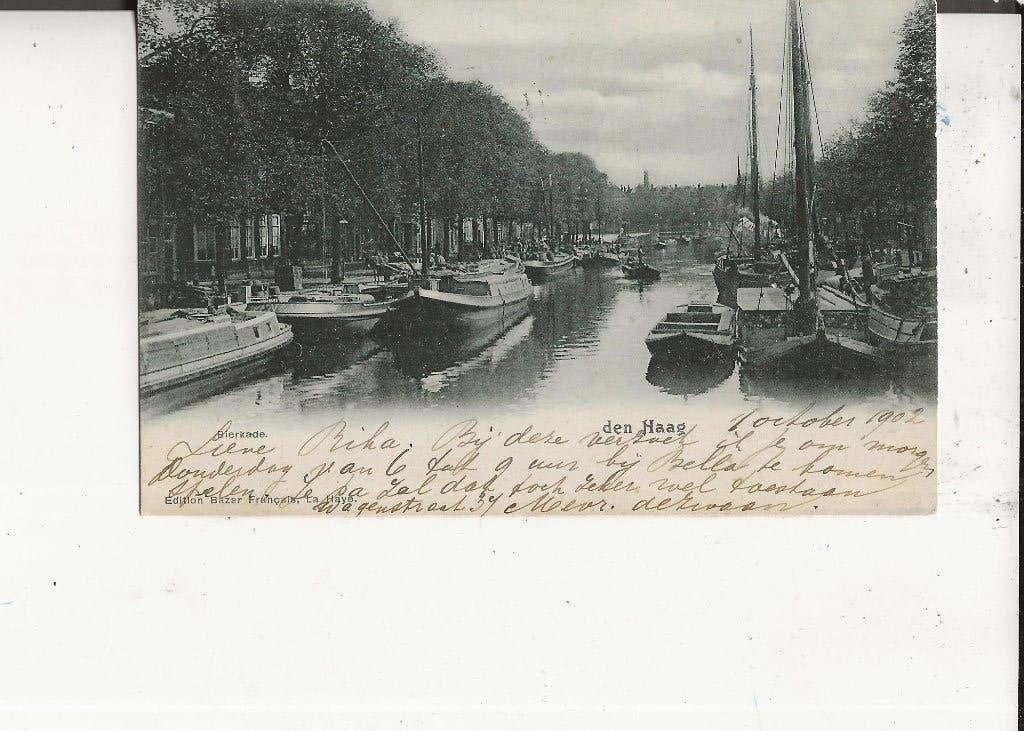 Den Haag Bierkade met vrachtschuiten 1 oct 1902, Ophalen of Verzenden, Voor 1920, Gelopen, Zuid-Holland