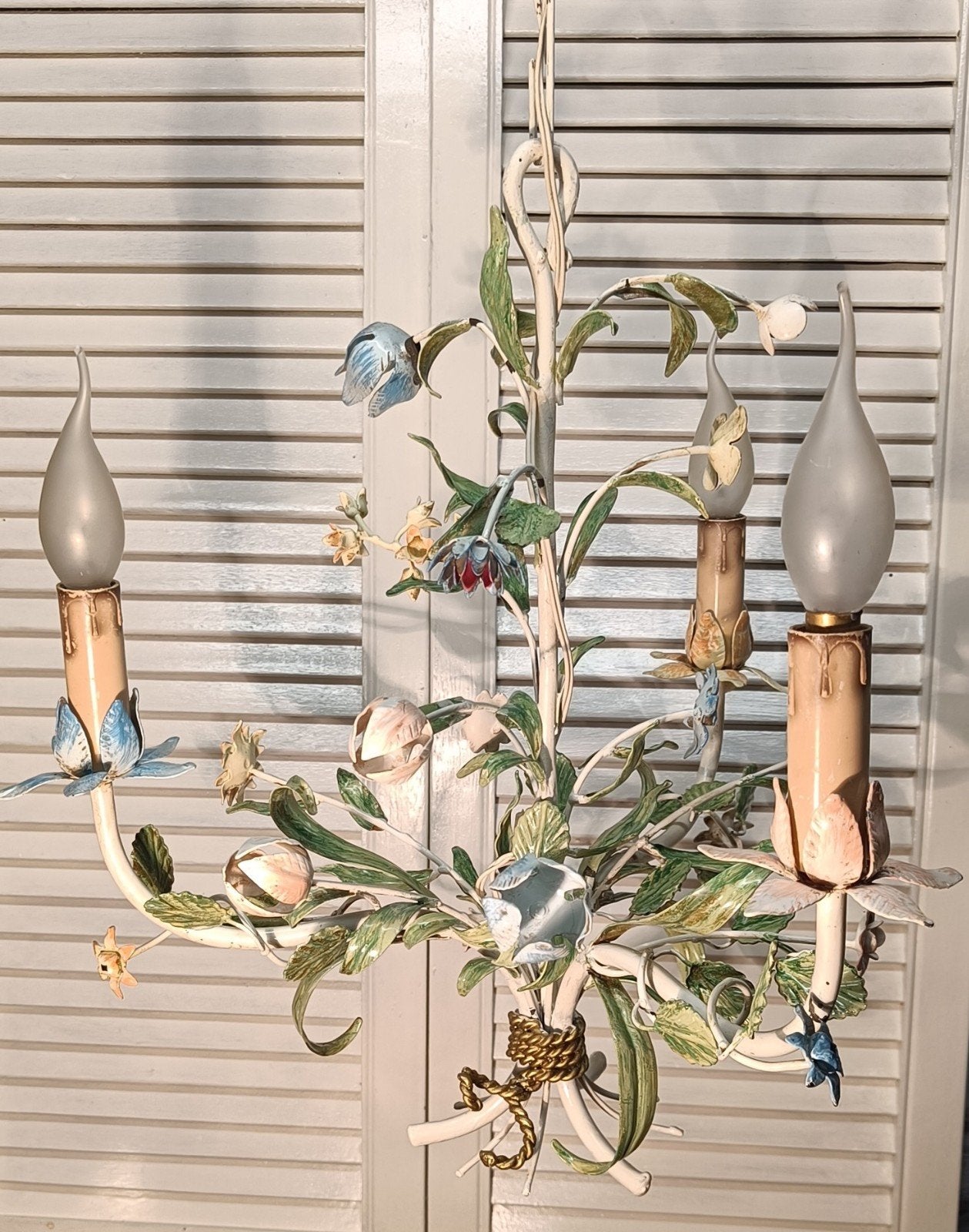 Vintage Italiaanse tôle bloemlamp van ijzer - 40 H88, Ophalen of Verzenden