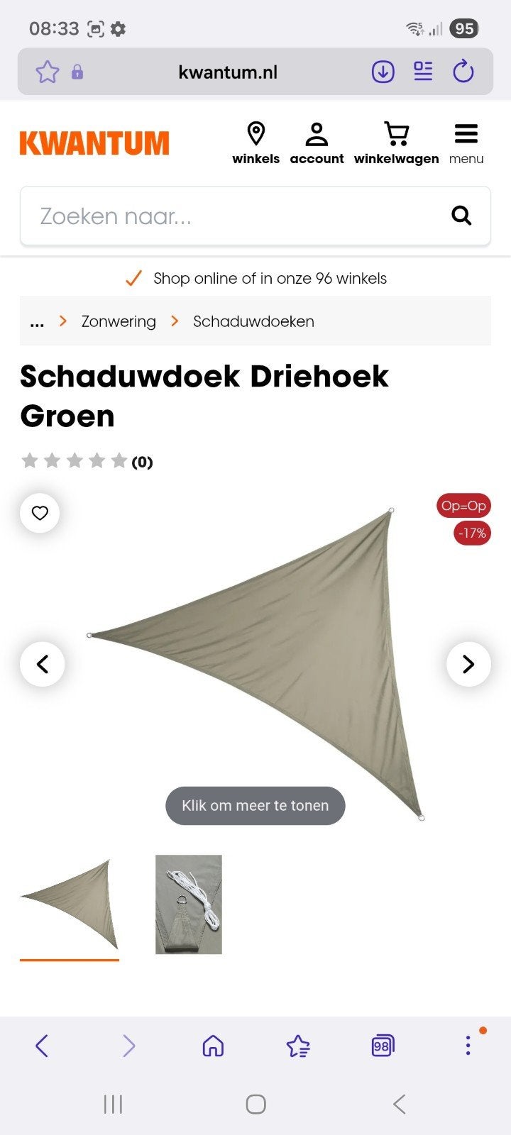 Groen schaduwdoek 2,5x3 en antraciet schaduwdoek 4x4x, Tuin en Terras, Schaduwdoeken, Ophalen, Zo goed als nieuw