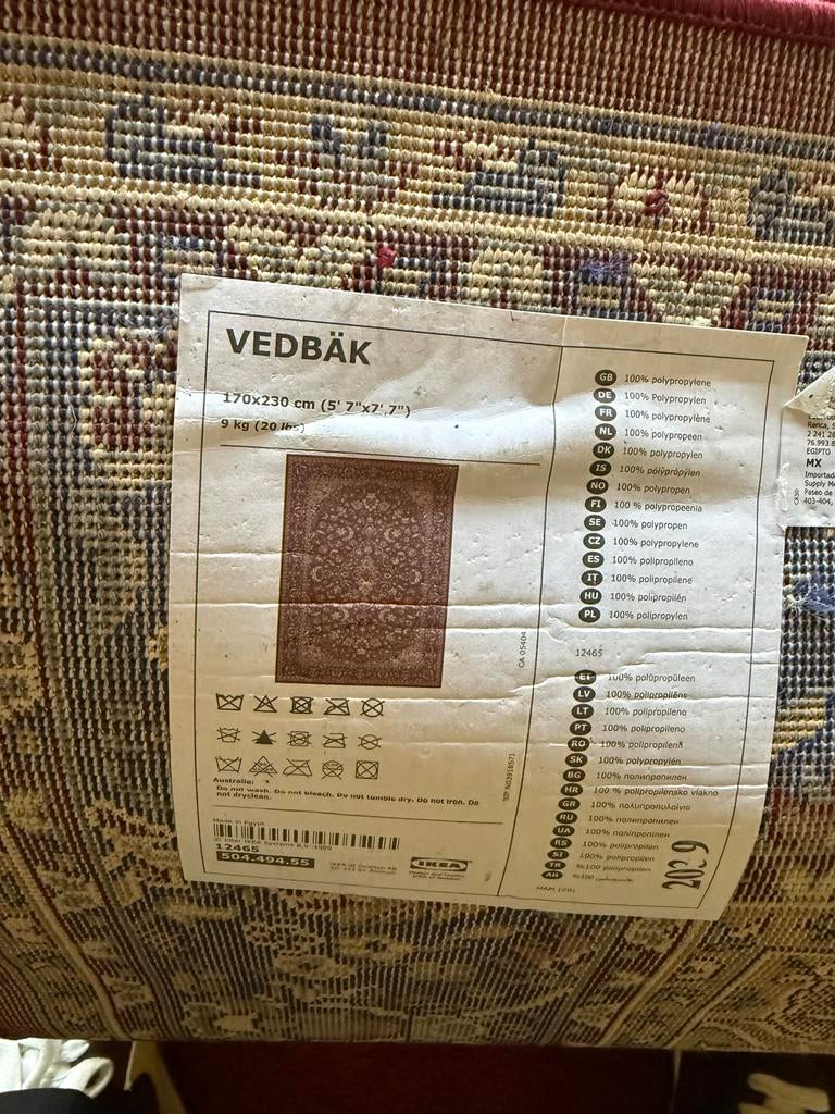 IKEA VEDBÄK Tapijt - Rood/Blauw, 170x230 cm, Huis en Inrichting, Stoffering | Tapijten en Kleden, Gebruikt, 150 tot 200 cm, 200 cm of meer