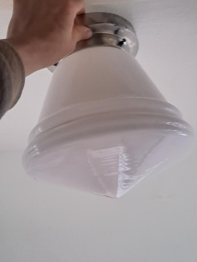 Vintage melkglazen plafonnière melkglas plafondlamp, Ophalen, Zo goed als nieuw, Glas, Vintage