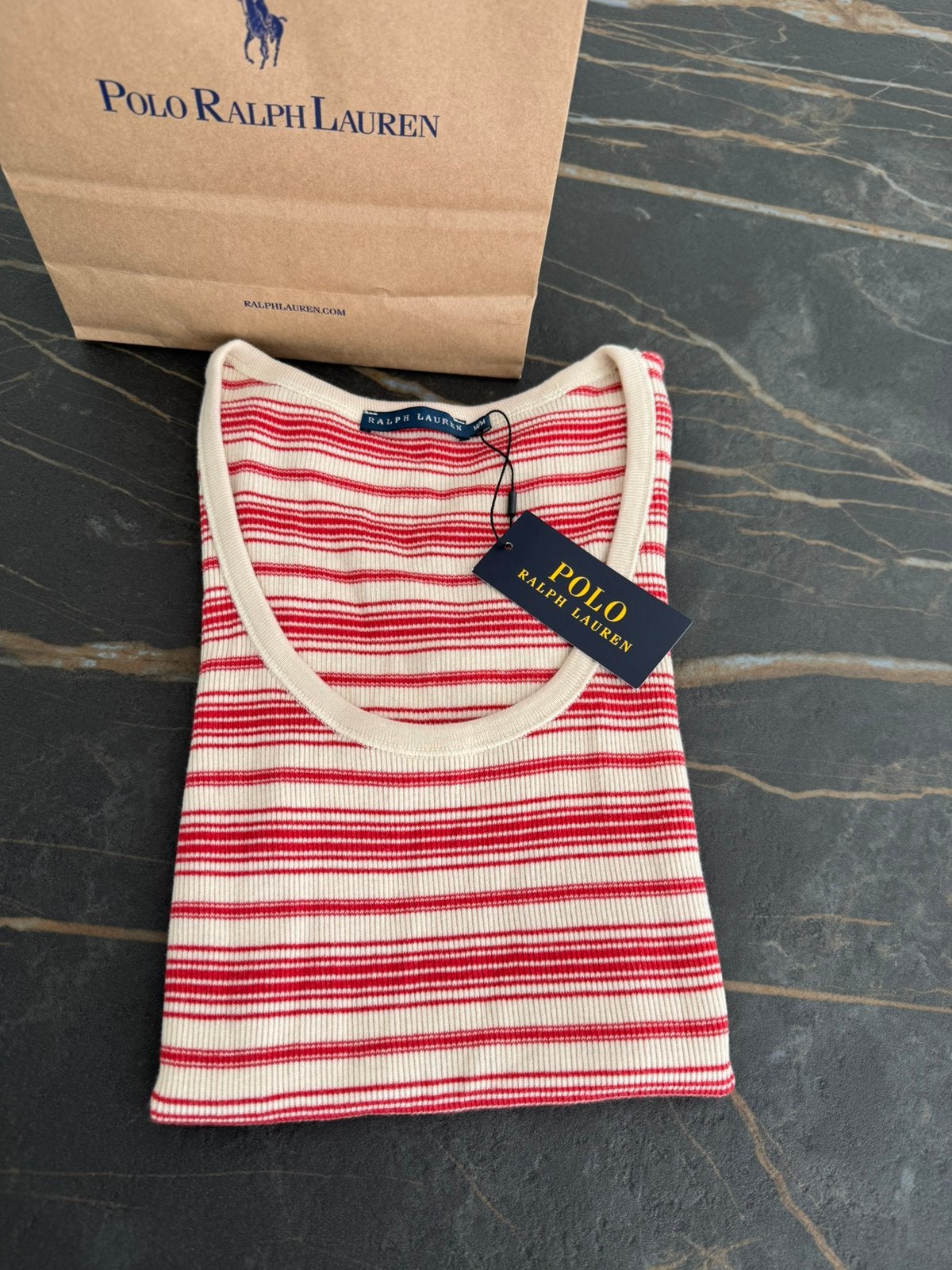 Ralph Lauren Gestreept stretch katoenen T-shirt maat S, Ophalen, Nieuw, Maat 38/40 (M), Korte mouw