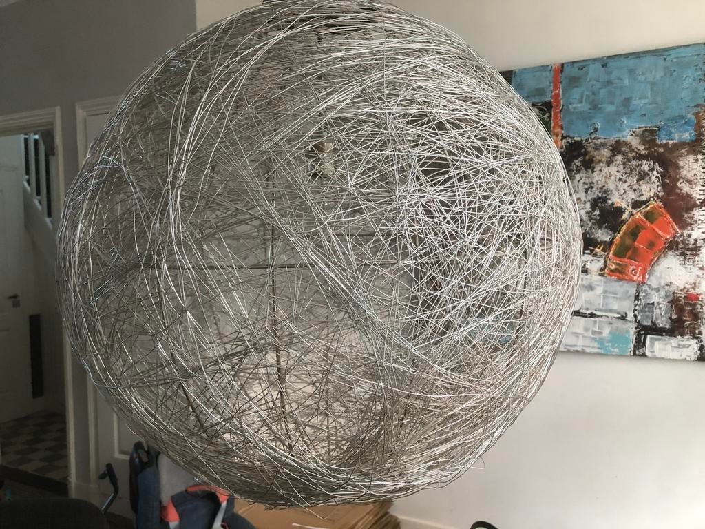 Hanglamp bol met zilverdraad, Ophalen, Gebruikt, Metaal, 50 tot 75 cm