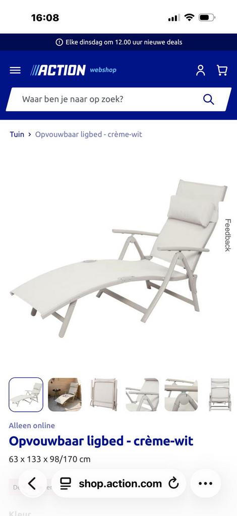 Verstelbaar Ligbed - Crème-wit, Inklapbaar & UV-bestendig, Tuin en Terras, Ligbedden, Nieuw, Ophalen of Verzenden, Nvt, Metaal