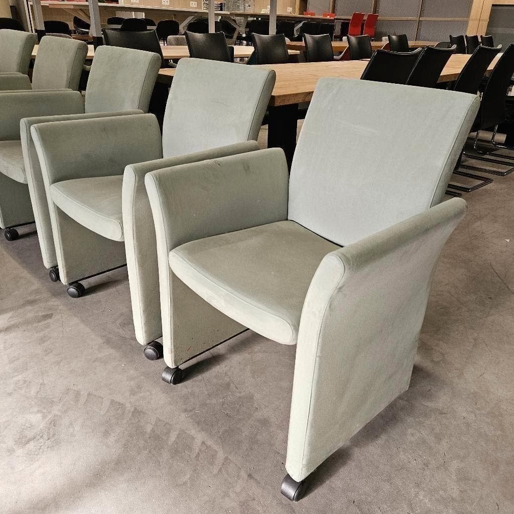 Set 6x fauteuils groene stof, Ophalen, Gebruikt, 75 tot 100 cm, Stof