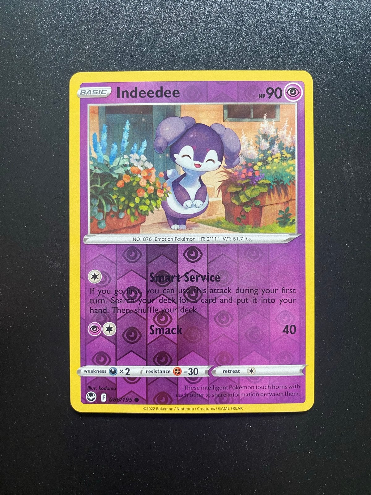 Indeedee 086/195 Reverse Holo Pokémon Silver Tempest, Ophalen of Verzenden, Zo goed als nieuw, Losse kaart, Foil
