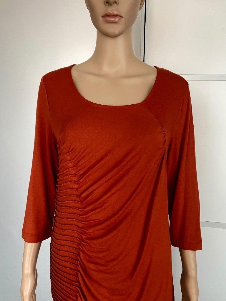 G05 Yest: maat S=36 jurk jurkje bruin/oranje=terracotta, Oranje, Ophalen of Verzenden, Zo goed als nieuw, Knielengte