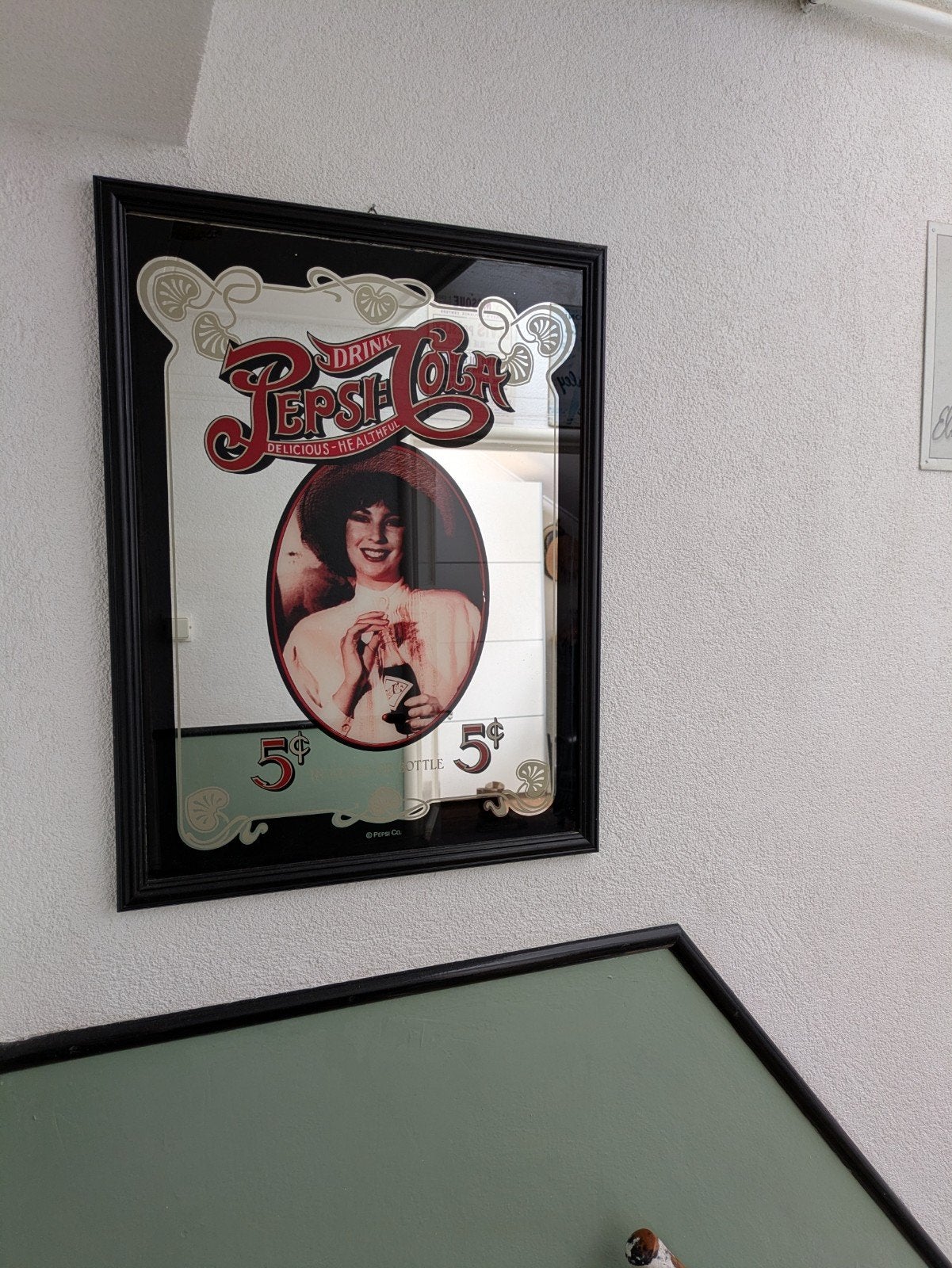 Vintage Pepsi-Cola spiegel met retro afbeelding, Ophalen, Zo goed als nieuw