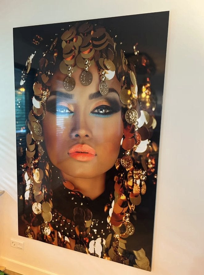 Schilderij vrouw met goud 120x180cm, Ophalen, ., Zo goed als nieuw, .