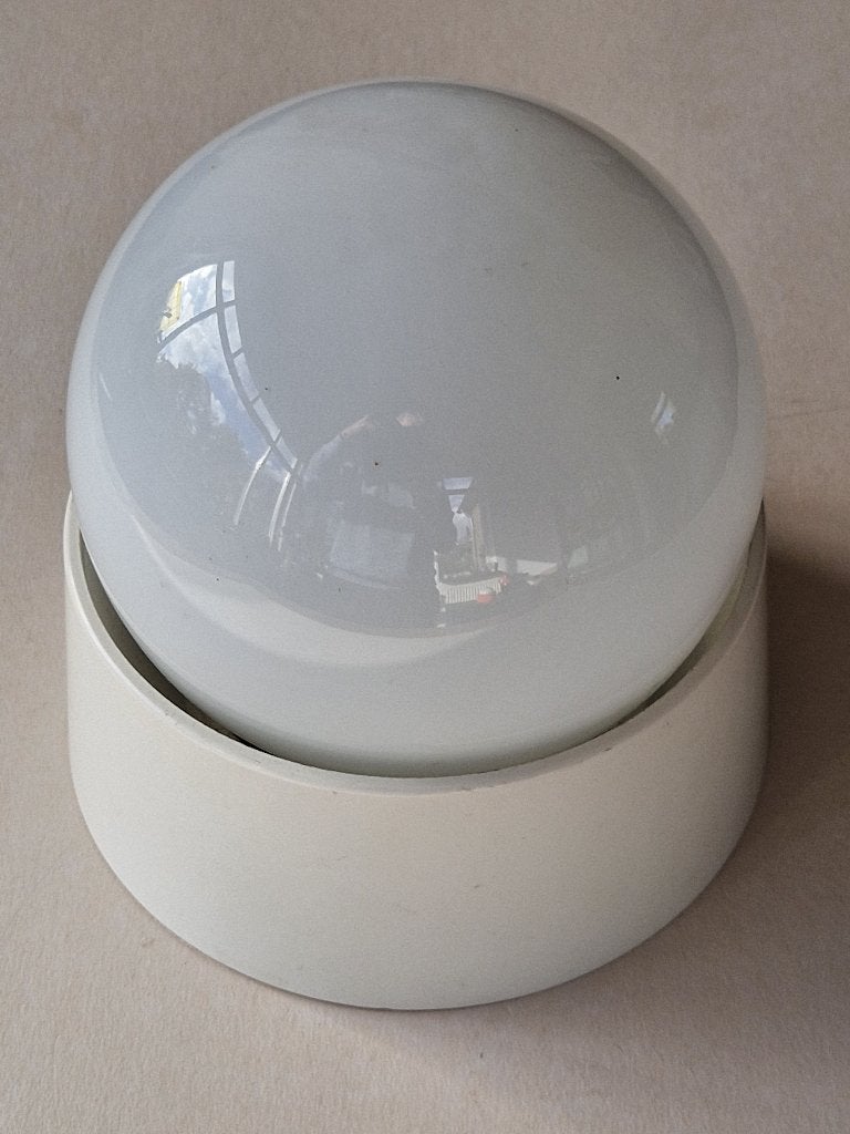 Vintage jaren 60/70  plafonniere., Zo goed als nieuw, Wit, Glas, E27 (groot)