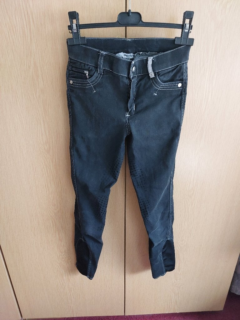 paardrijbroek zwart (dikkere stof), taille 30, lengte 83 cm, Gebruikt, Kinderen, Dressuur, Zwart