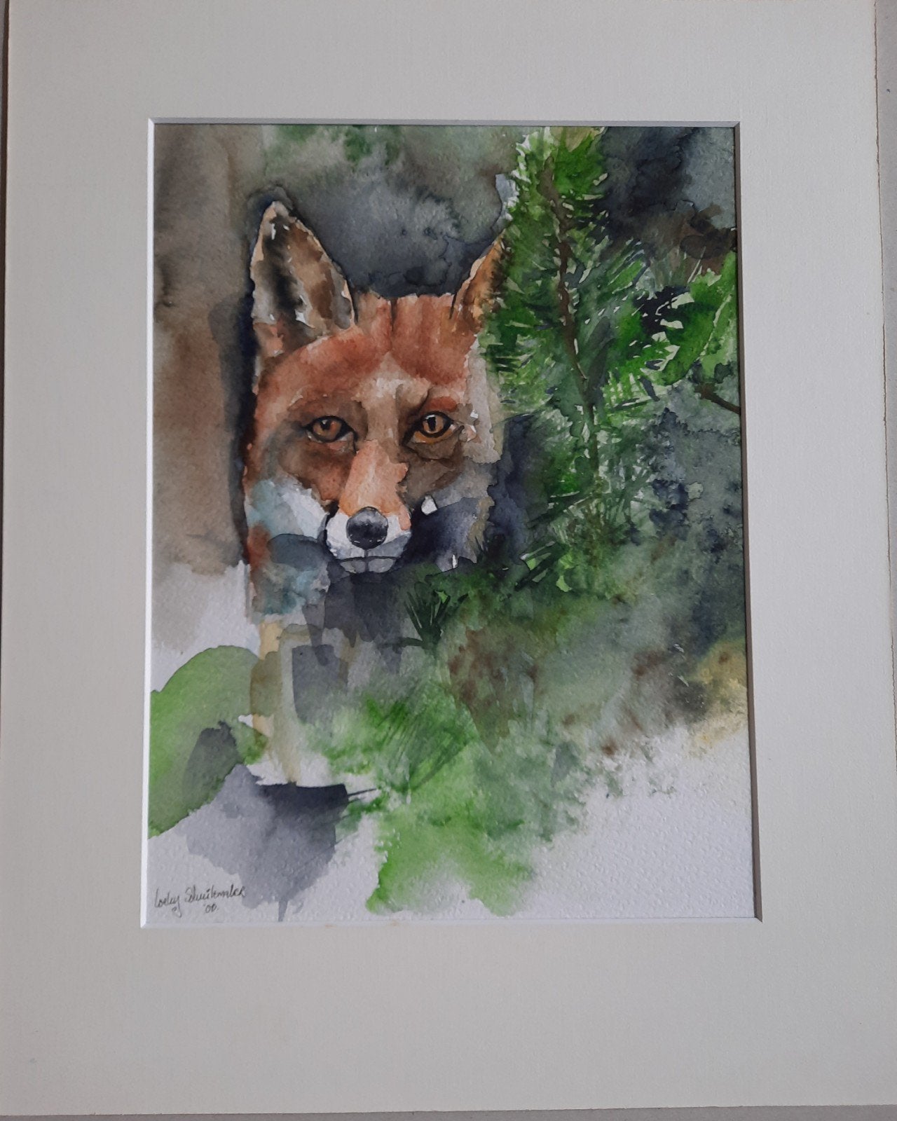 Vos in het bos - Origineel aquarel schilderij, Ophalen