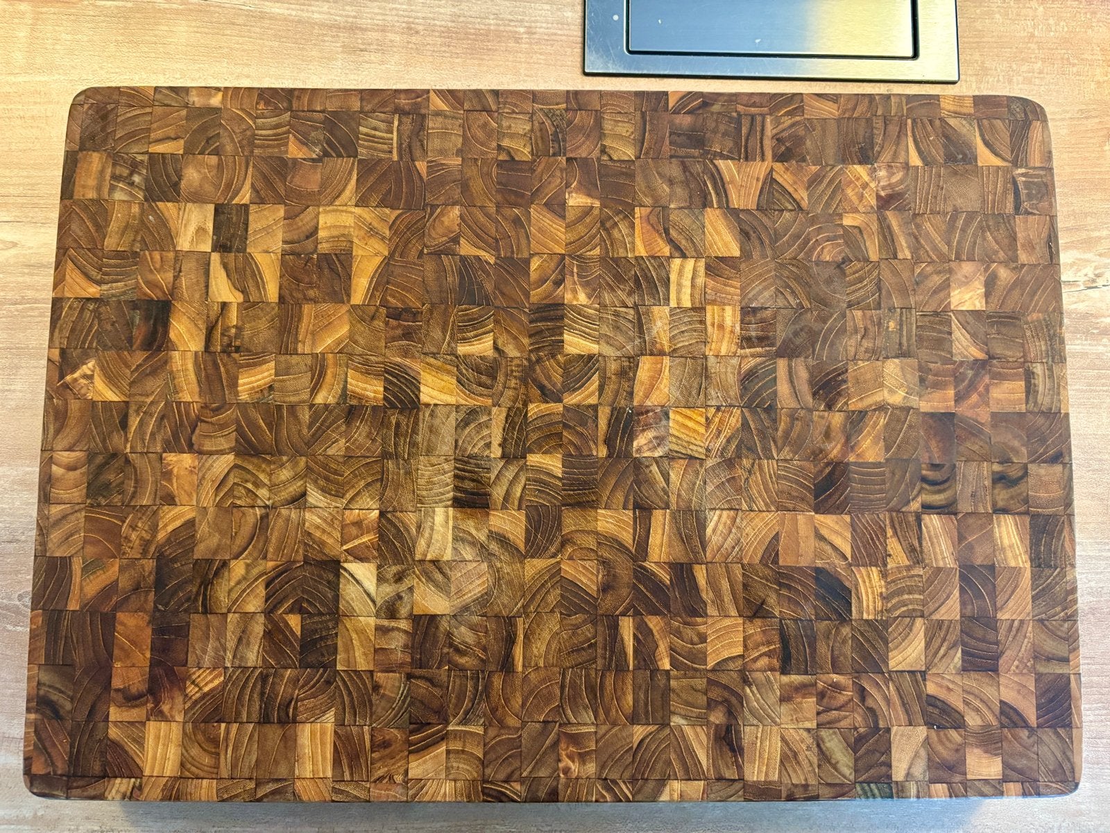 Massief houten snijplank / hakblok 51 x 35,5 x 6,5 cm, Gebruikt, Hout, Snij-/serveerplank, Ophalen of Verzenden