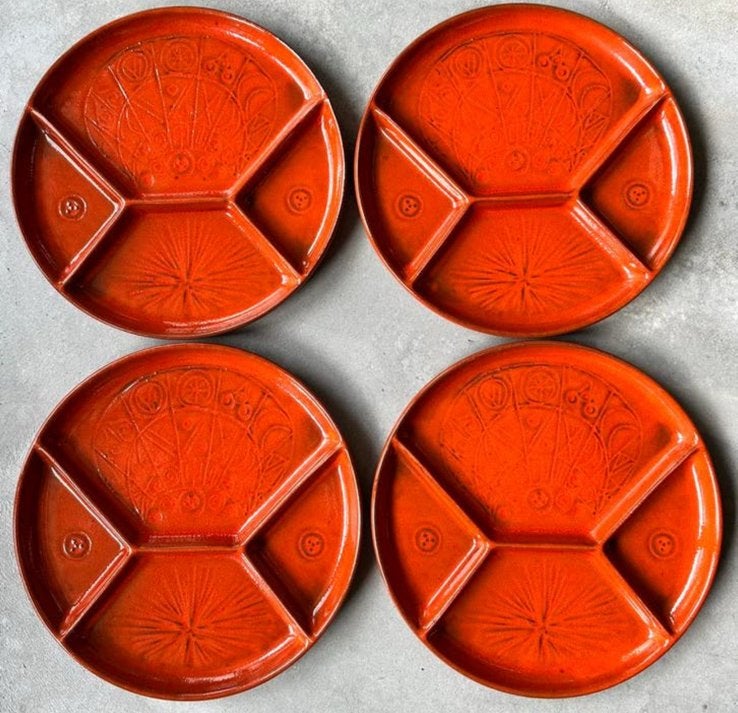 Fondueborden Set van 4 Oranje Vintage Jasba, Ophalen of Verzenden