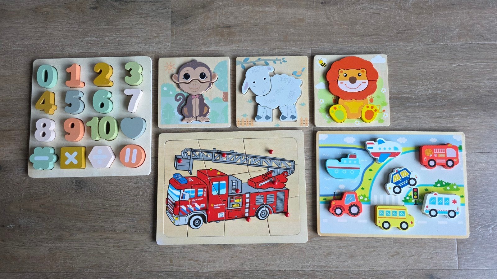 Houten puzzels voor kinderen (cijfers, dieren, voertuigen), Ophalen of Verzenden, Gebruikt, Overige typen