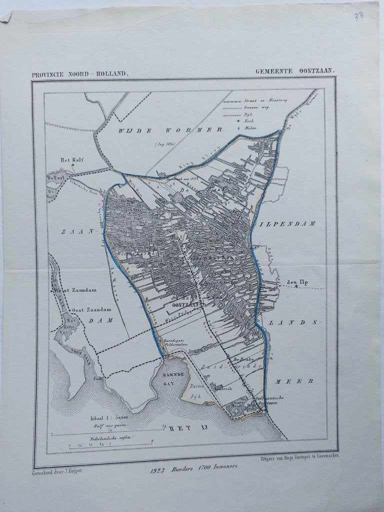 33 / Oostzaan De Ilp Het IJ Zaandam Litho uit 1865 J. Kuyper, Ophalen of Verzenden