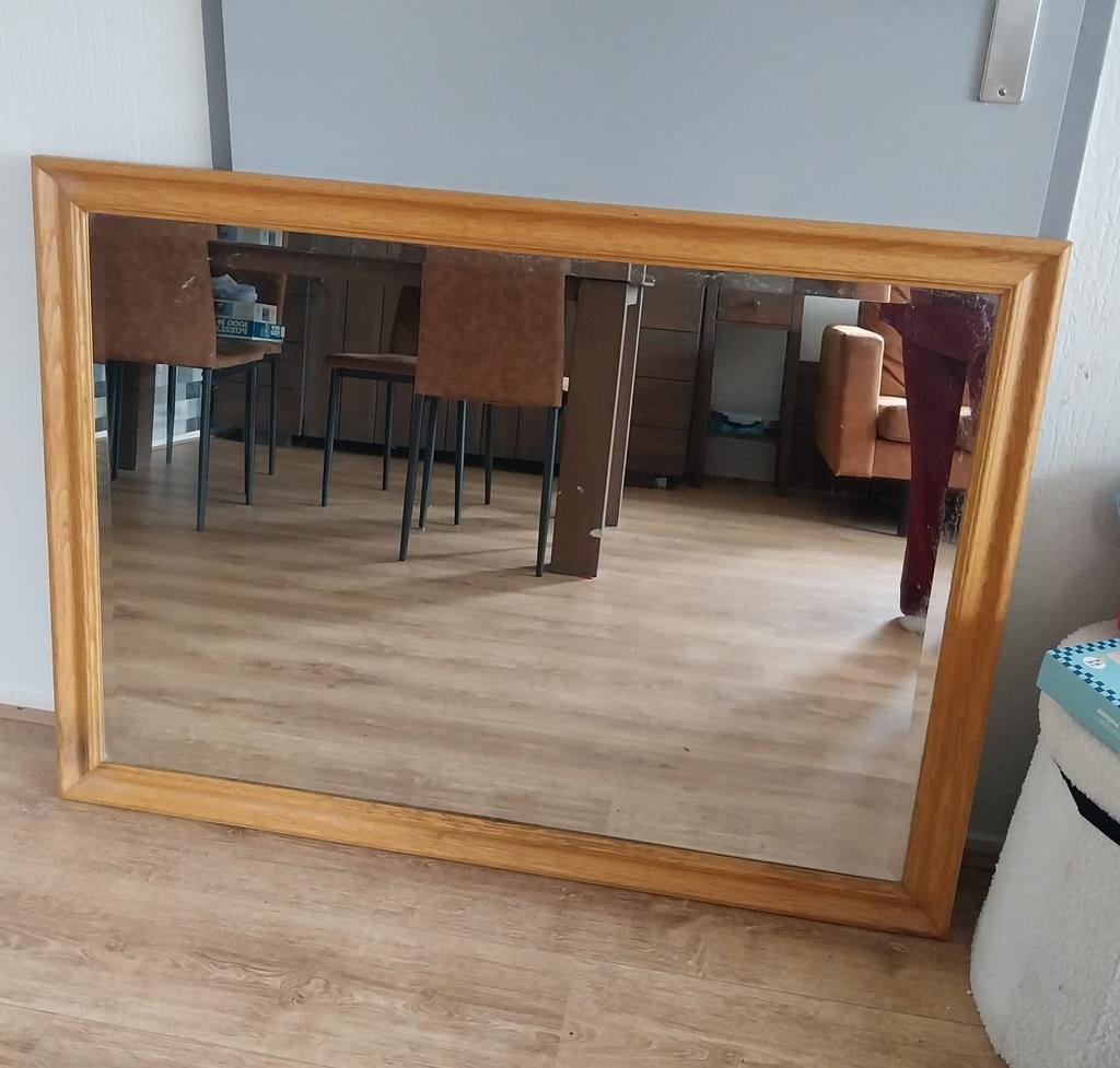 Blank eiken spiegel, Huis en Inrichting, Woonaccessoires | Spiegels, Ophalen, Rechthoekig, Minder dan 50 cm, Minder dan 100 cm