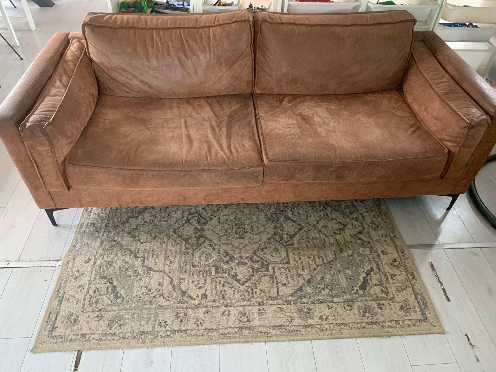 Comfortabele 2- en 3 zits banken cognac kleur, Ophalen, Gebruikt, 150 tot 200 cm, Driepersoons