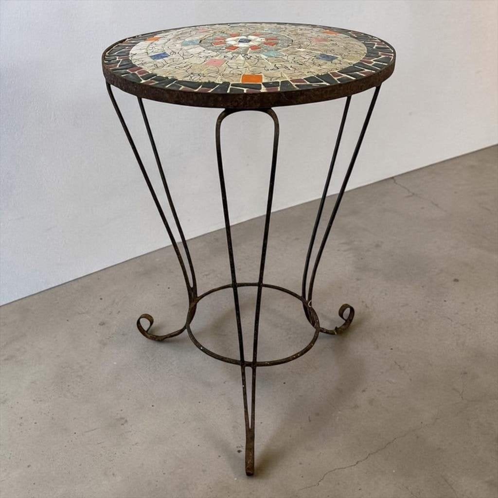 Vintage metalen bijzettafel / plantentafel met mozaîektegels, Ophalen