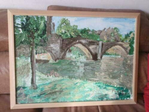 Schilderij brug Semois Bouillon P. van de Wouw, Antiek en Kunst, Ophalen