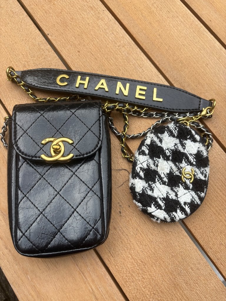 Chanel Mini Tassen met Gouden en Zilveren Chains, Verzenden, Zo goed als nieuw, Zwart, Schoudertasje