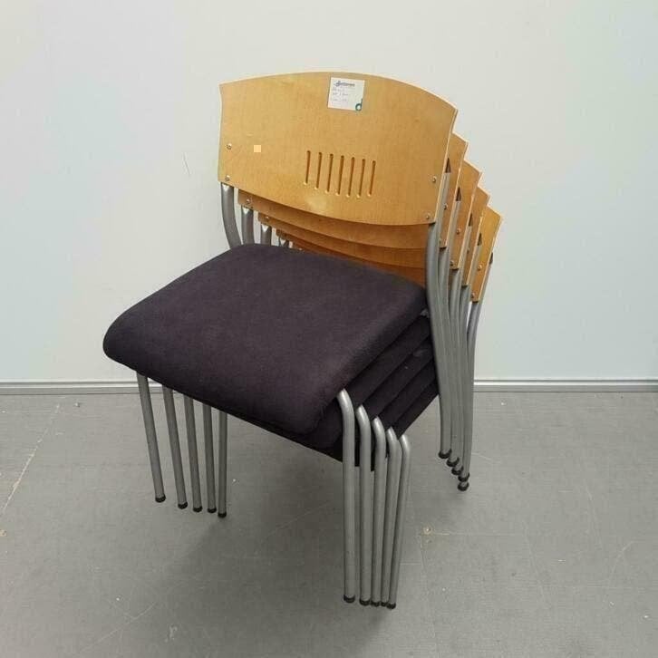 set van 5 Ahrend houten stoelen - zwarte stof, Ophalen, Gebruikt, Zwart, Stof