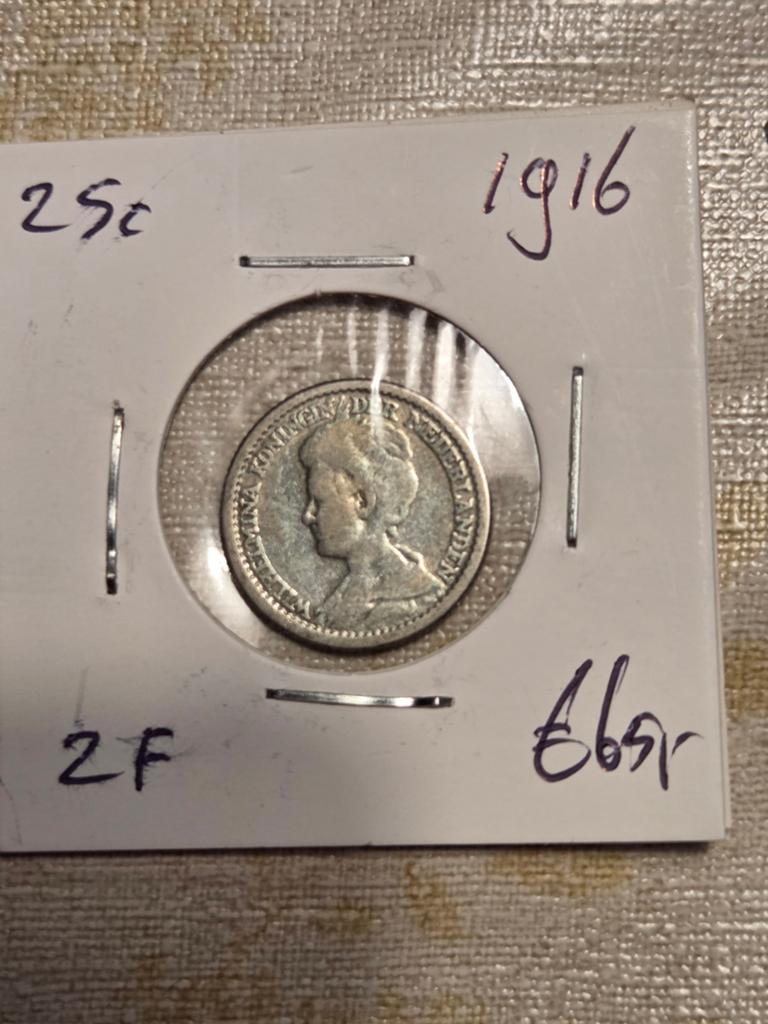 Zilveren 25 Cent Koningin Wilhelmina 1916, Postzegels en Munten, Munten | Nederland, Zilver, 25 cent, Ophalen of Verzenden, Koningin Wilhelmina