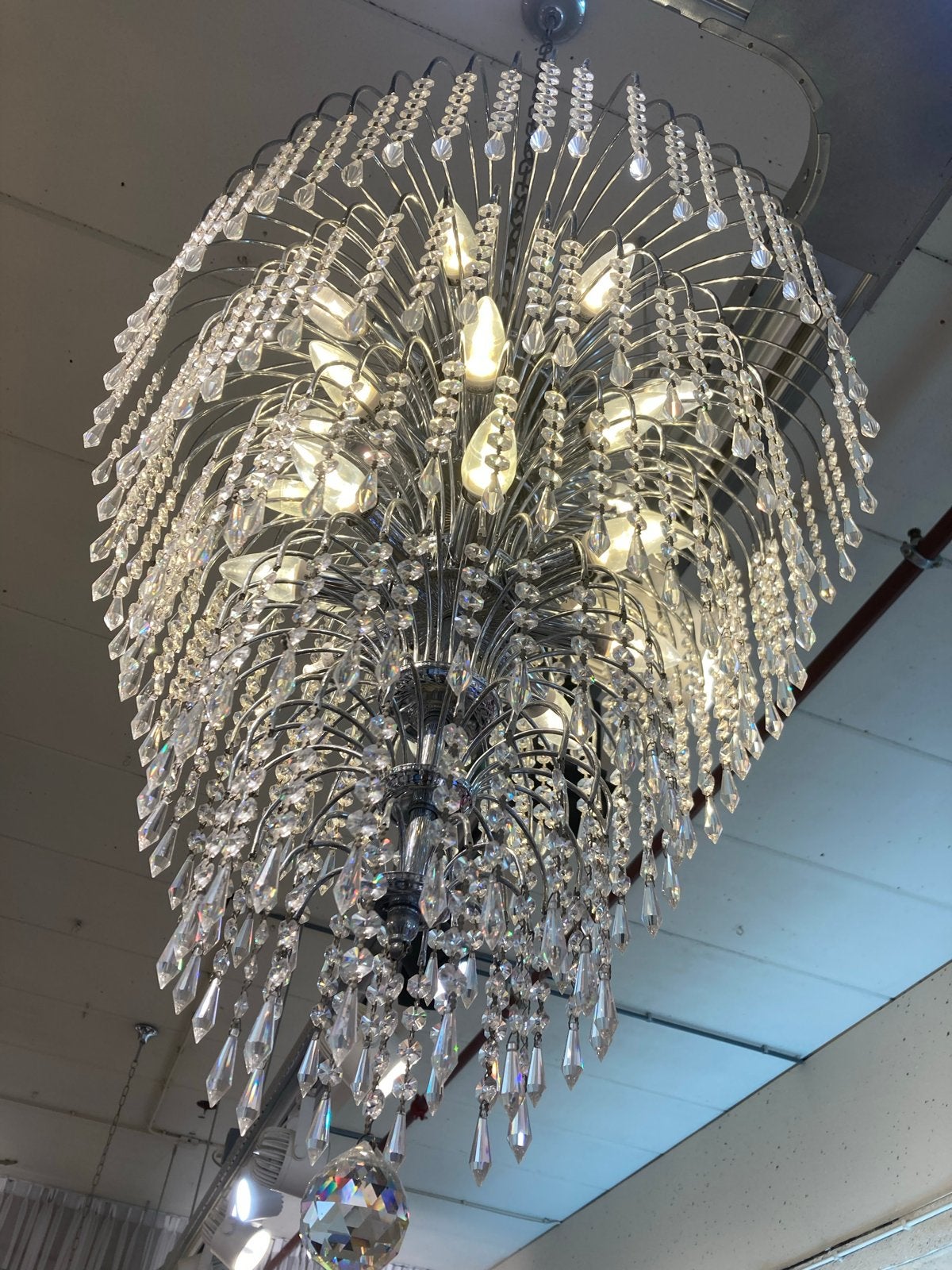Asfour Kristal Waterval Kroonluchter - Hoogte 80cm, Huis en Inrichting, Ophalen of Verzenden, Gebruikt, Glas, E14 (klein)