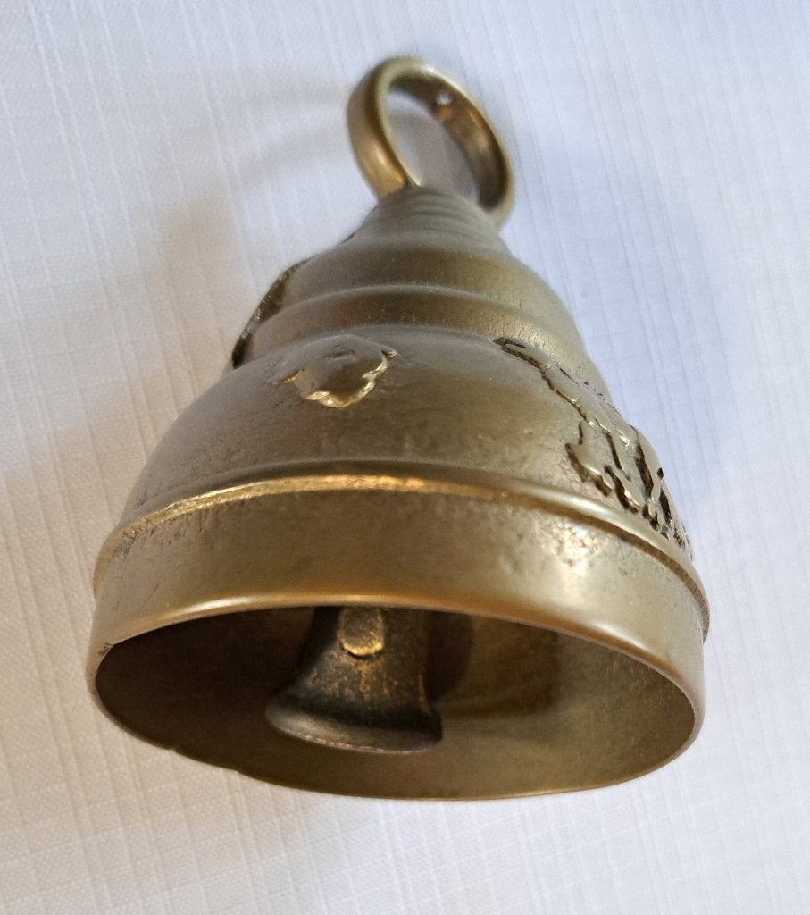 Oude messing bel met hert eland jacht jager tafelbel koebel, Verzenden, Koper