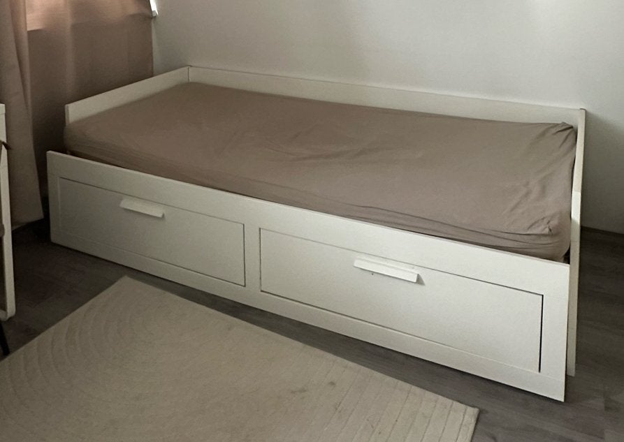 IKEA Hemnes bedbank met 2 lades - Wit, Ophalen, Wit, Tweepersoons, 80 cm