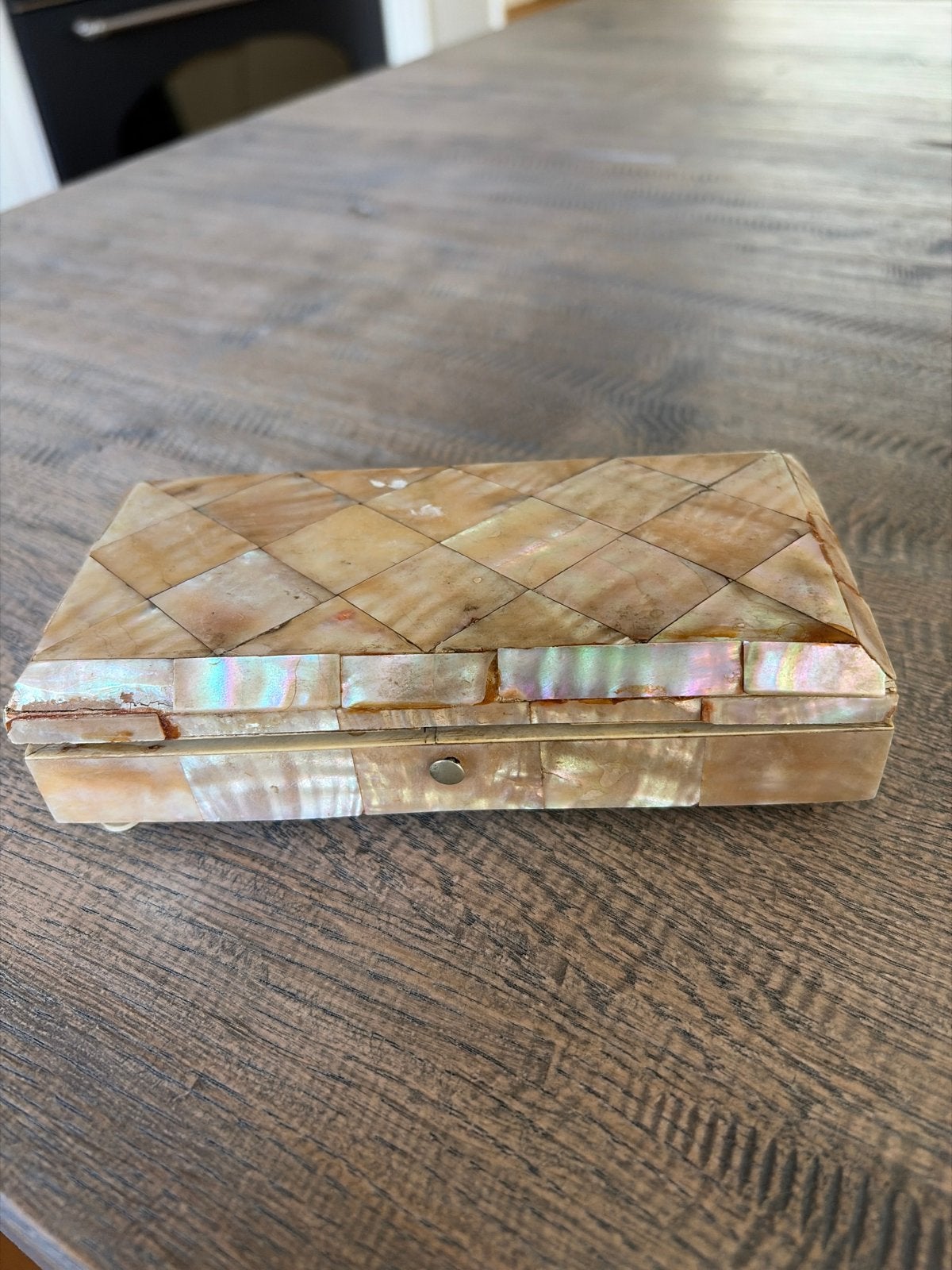 Antieke parelmoer doosje met fluwelen interieur, Ophalen