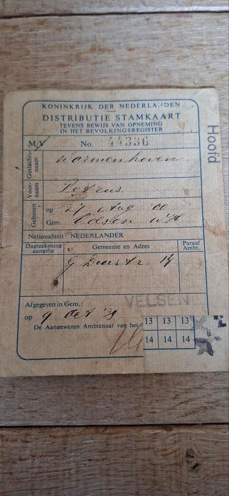Distrubutie,Velsen,ijmuiden,stamkaart, Ophalen of Verzenden, Overige soorten, Nederland, Overige typen