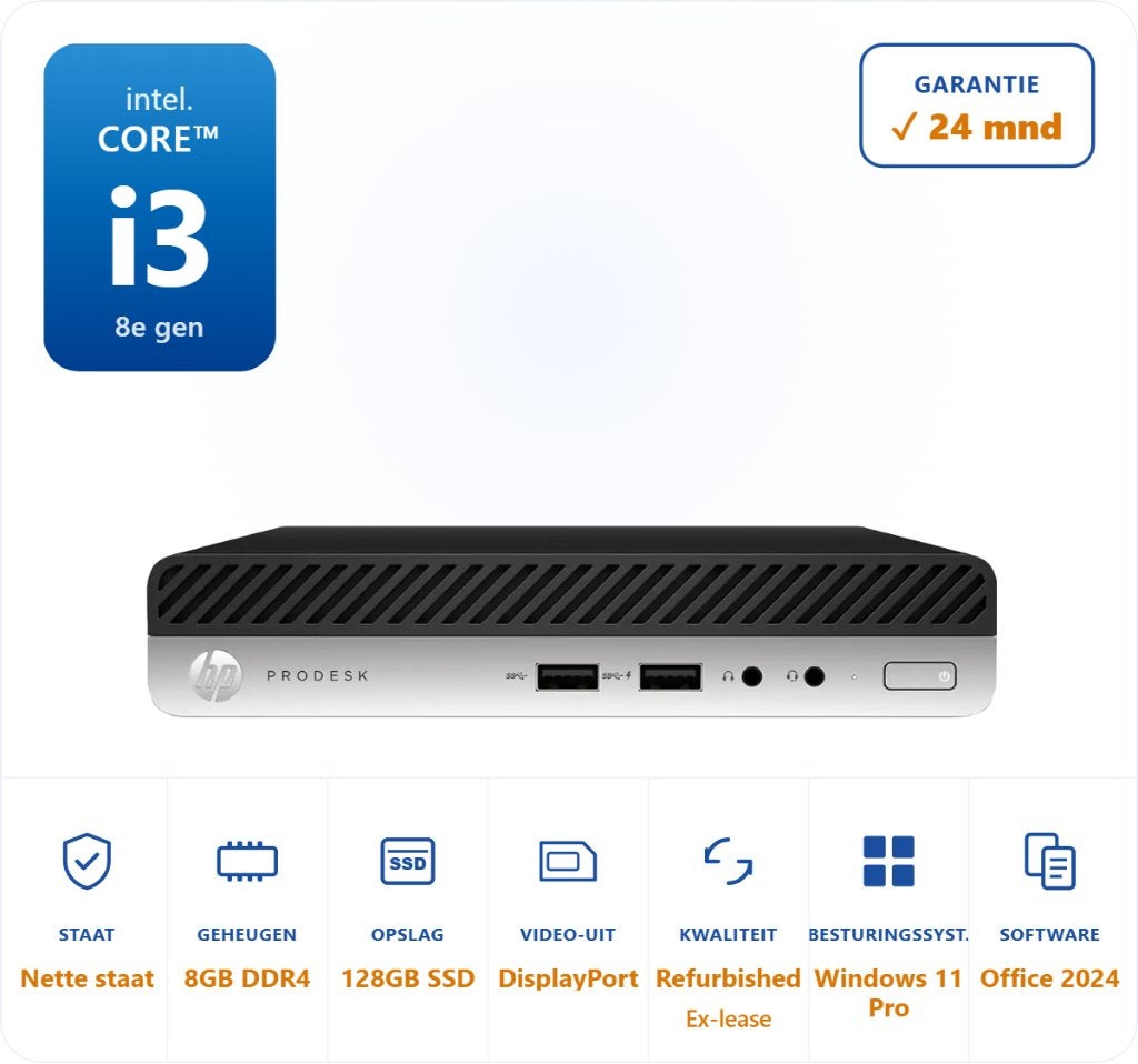 HP ProDesk 400 G4 i3-8100T 8GB 128GB SSD Office 2024, Computers en Software, Desktop Pc's, HP Prodesk, HP, ., 8 GB