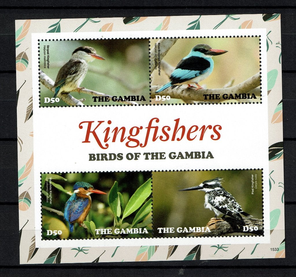 gambia 2015 pf blok ijsvogels birds kingfishers vogels 1, Ophalen of Verzenden, Postfris, Dier of Natuur