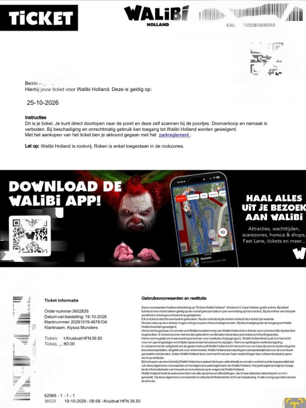 Ticker Walibi Holland Halloween, Tickets en Kaartjes, Eén persoon, Ticket of Toegangskaart