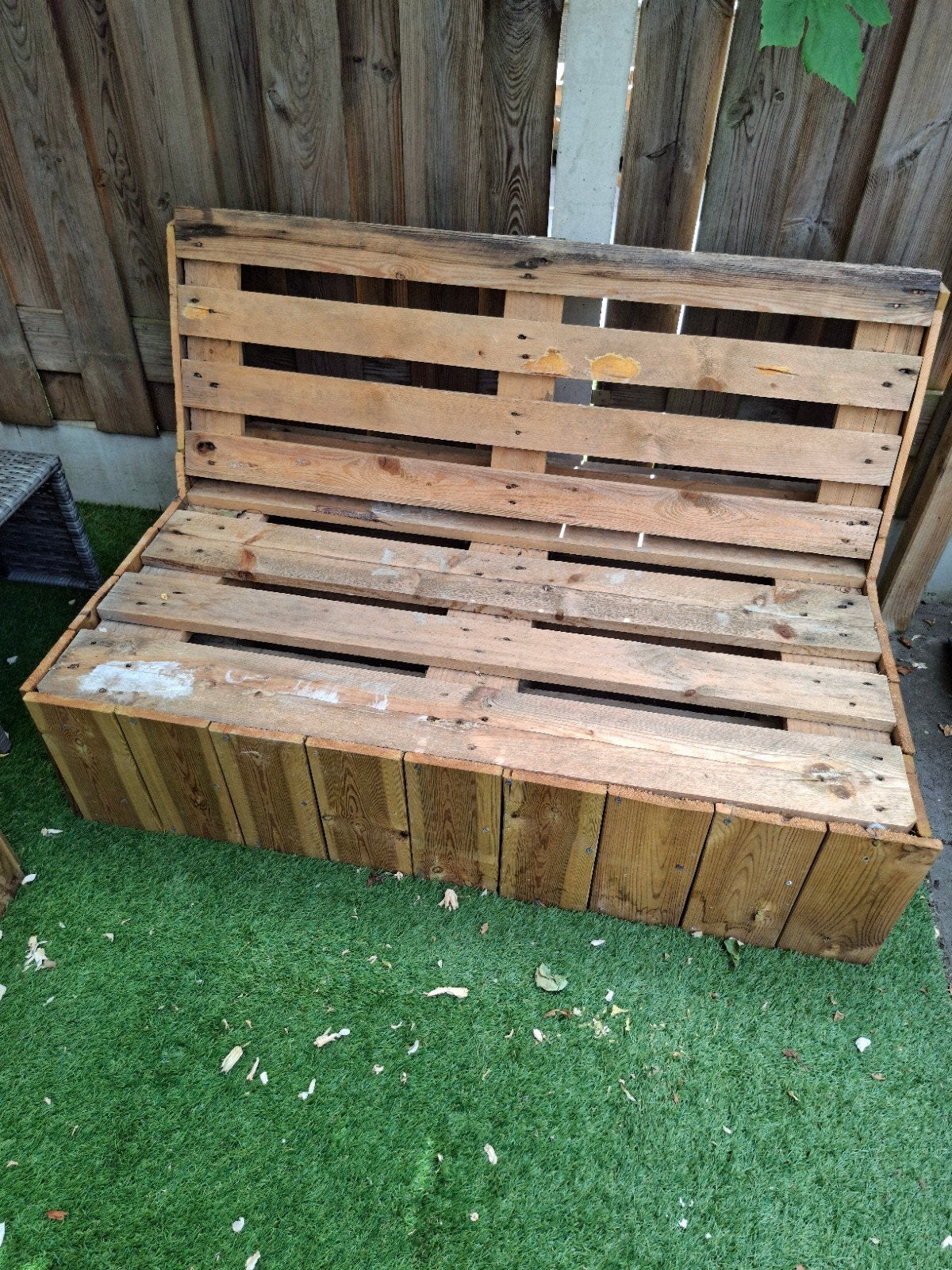 2x Zelfgemaakte Palletbank voor Buiten, Tuin en Terras, Tuinbanken, Ophalen, Gebruikt, Hout