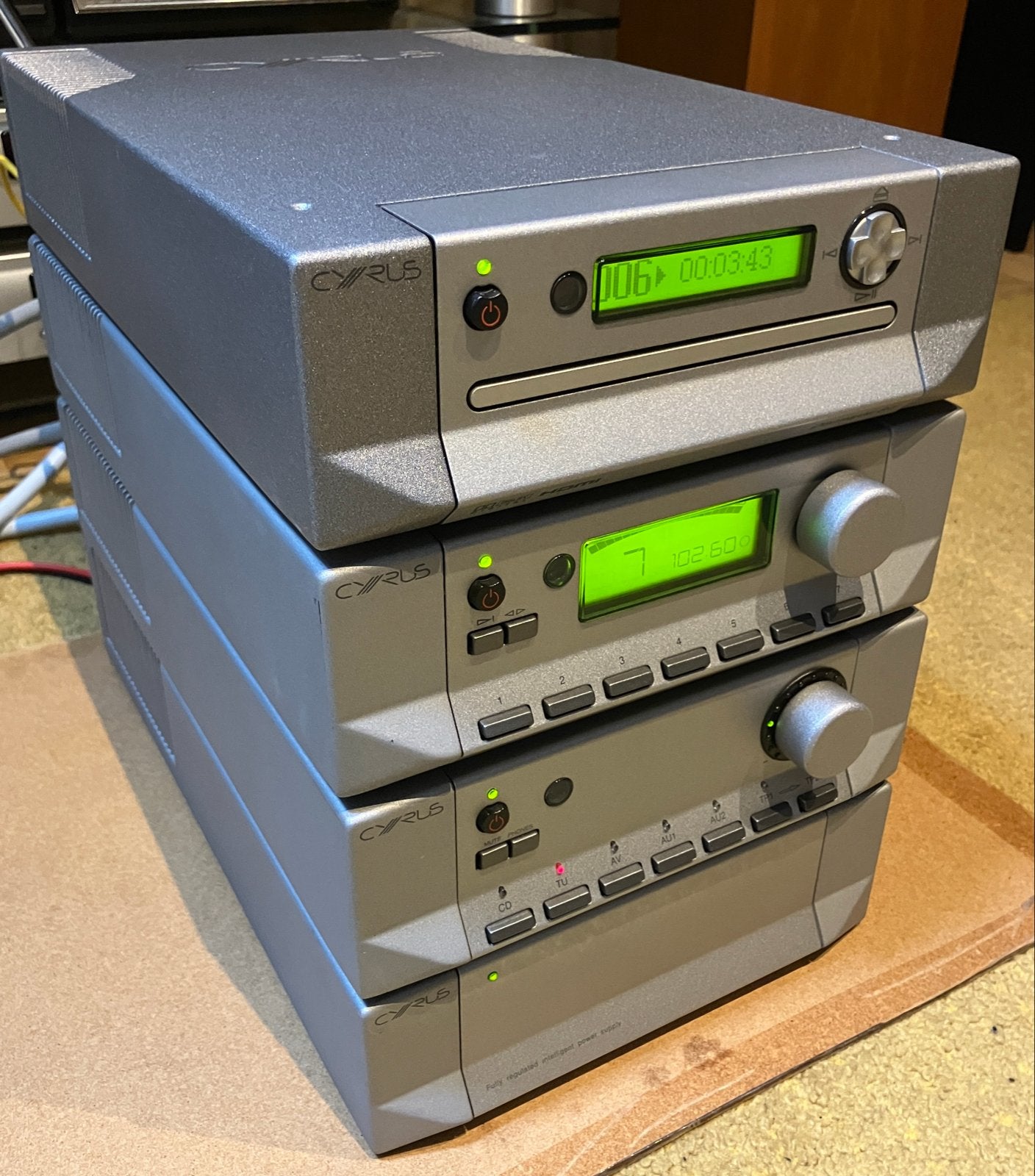 Cyrus stereo: Cyrus 8, PSX-R, DiscMaster 8, FM-X, zilver, AB, Losse componenten, Zo goed als nieuw, Tuner of Radio, Ophalen