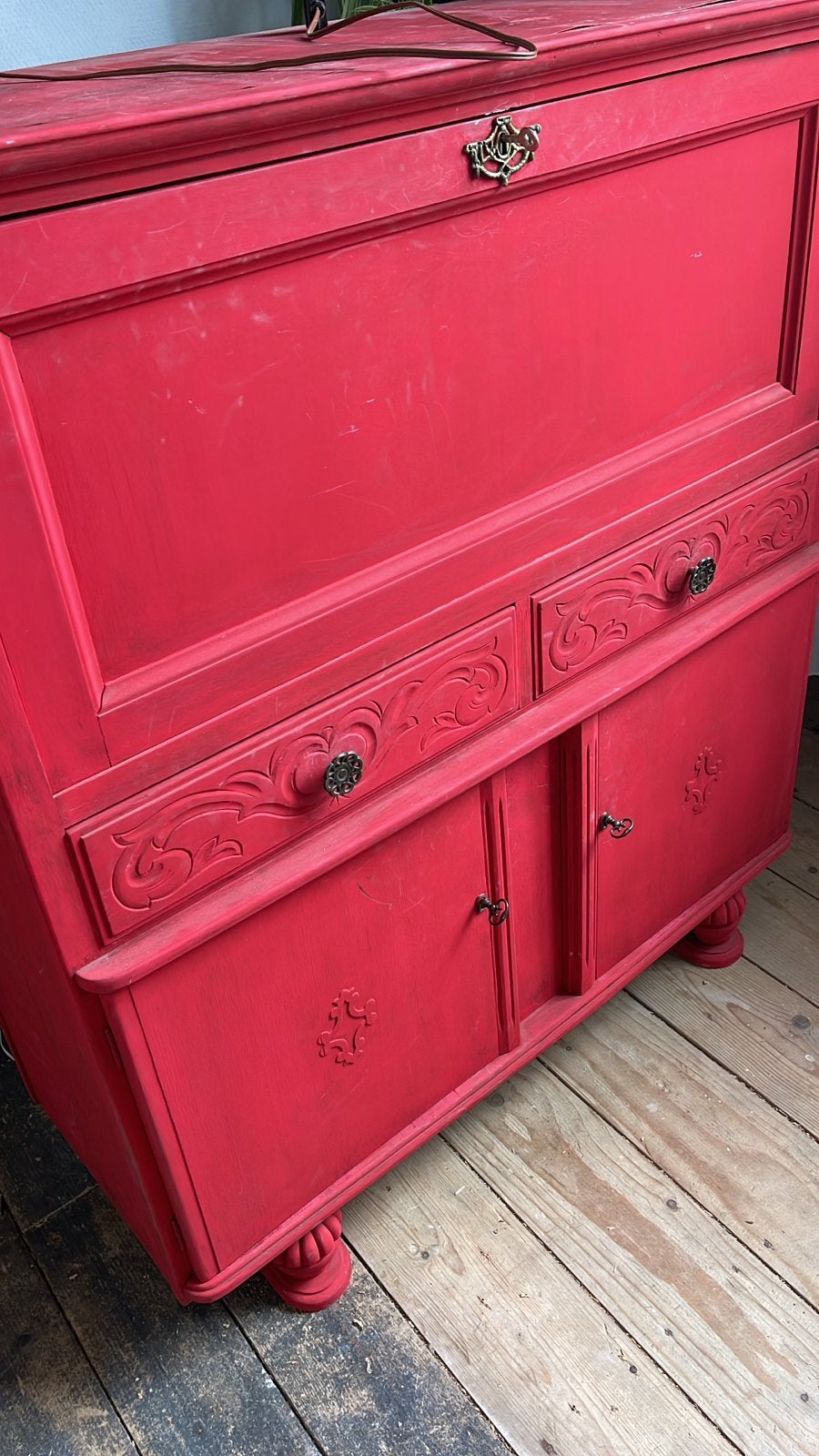 Rood geverfde secretaire (Annie Sloan’s verf), Ophalen, Gebruikt
