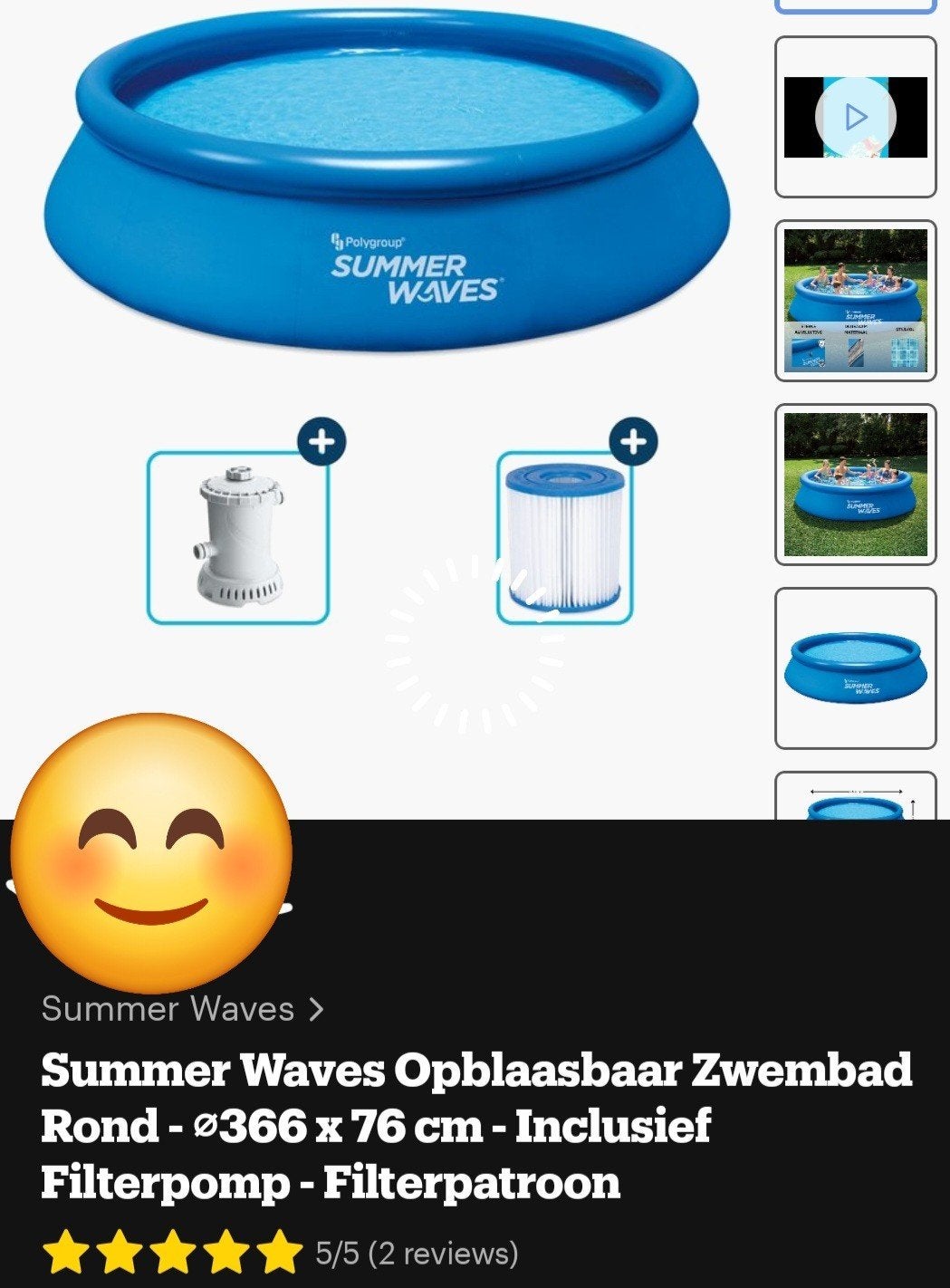 Rond zwembad 366 cm. X 76 cm als nieuw, Ophalen, Minder dan 80 cm, Rond, 300 cm of meer
