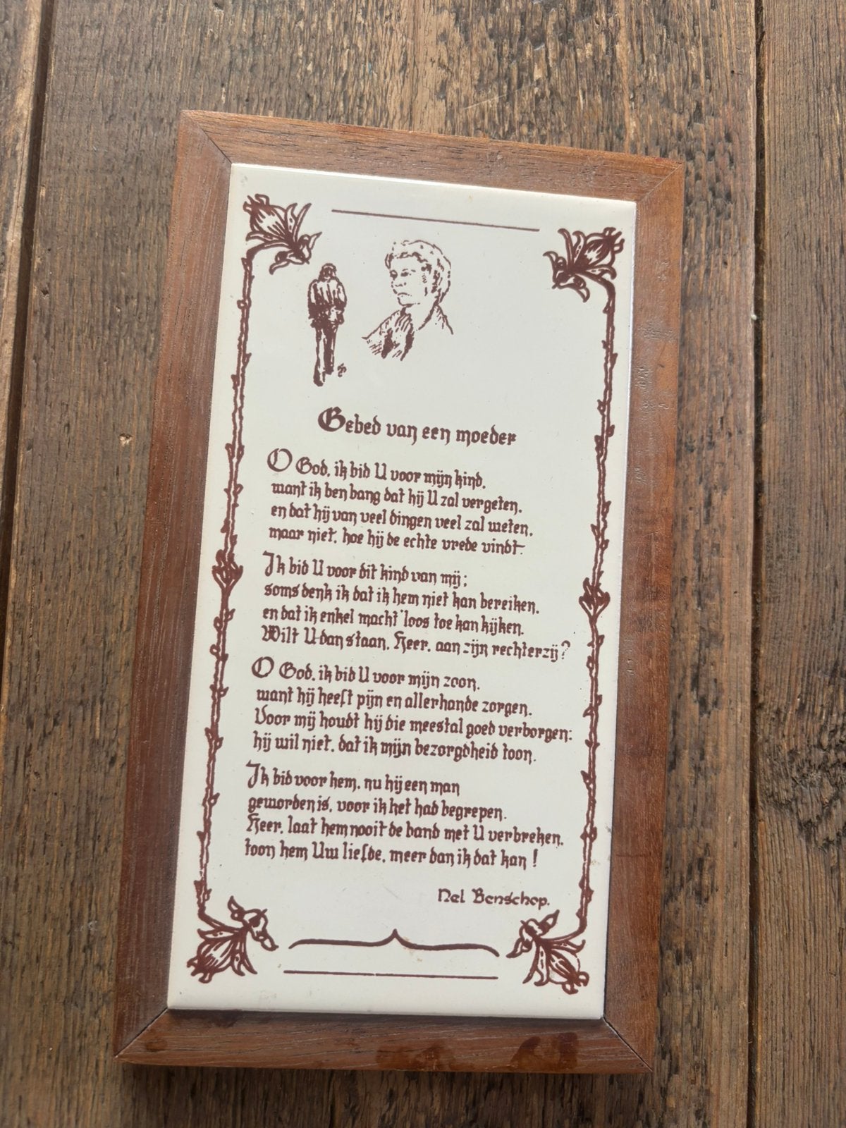 Antieke keramische tegel (spreuktegel) gebed van een moedet!, Ophalen of Verzenden, Zo goed als nieuw