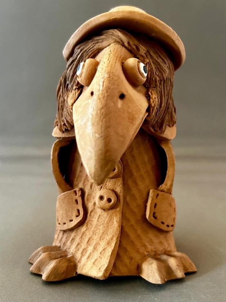 Kleifiguur dat een kraai voorstelt., Minder dan 20 cm, Ophalen of Verzenden, Handgemaakt, Steen of Keramiek