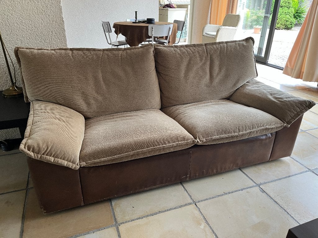 Twee banken Leolux met leer en stof, Ophalen, Gebruikt, Klassiek, 150 tot 200 cm