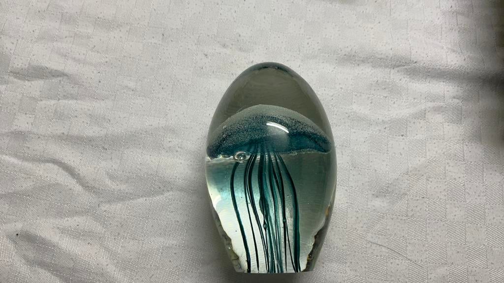 Presse-papier glas, jellyfish kwal, ijsblauw,, Ophalen of Verzenden, Zo goed als nieuw