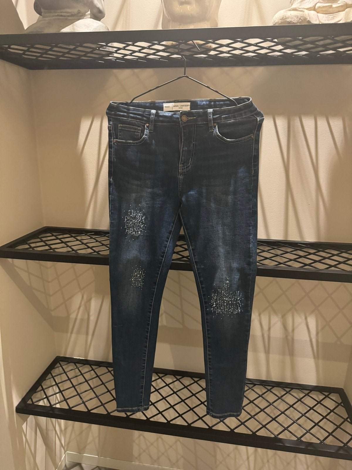 Nina Carter Skinny Jeans met Strass - Maat W28/W29, Kleding | Dames, Ophalen of Verzenden, Zo goed als nieuw, Blauw, W30 - W32 (confectie 38/40)
