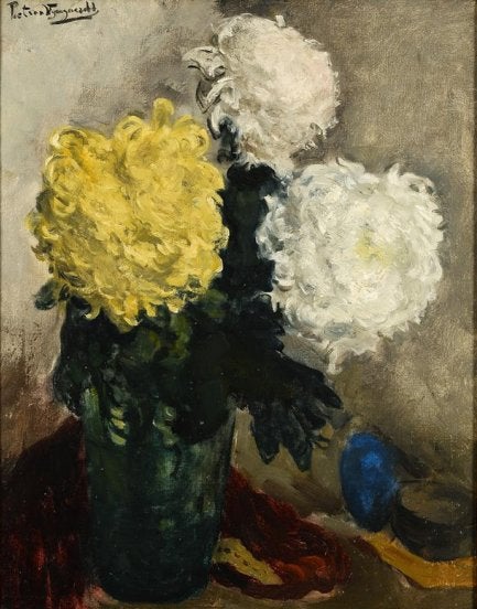 Piet van Wijngaerdt(1873)Olieverf Doek "Chrysanten Geel" Ges, Ophalen of Verzenden