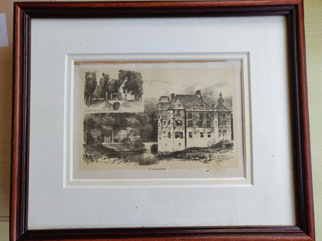 Litho Kasteel Cannenburch en Rotterdamse Kopermolen, Ophalen of Verzenden