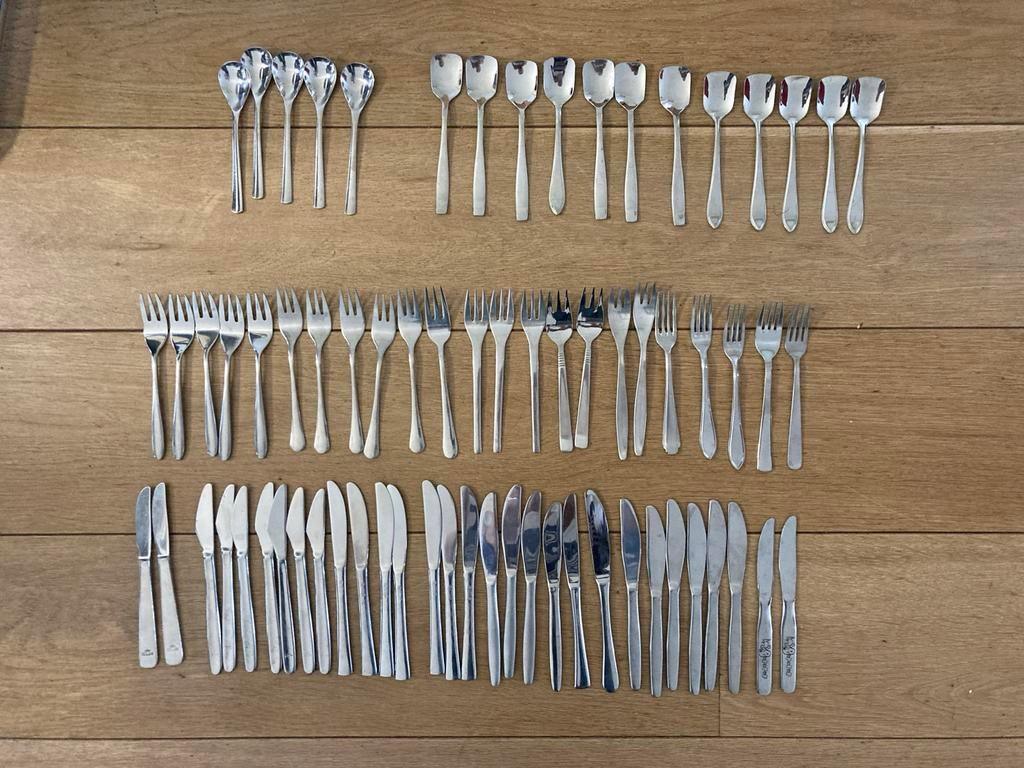 Bestek voor amuses, gebakjes en desserts (70 stuks), Gebruikt, Ophalen of Verzenden, Rvs of Chroom, Vaatwasserbestendig
