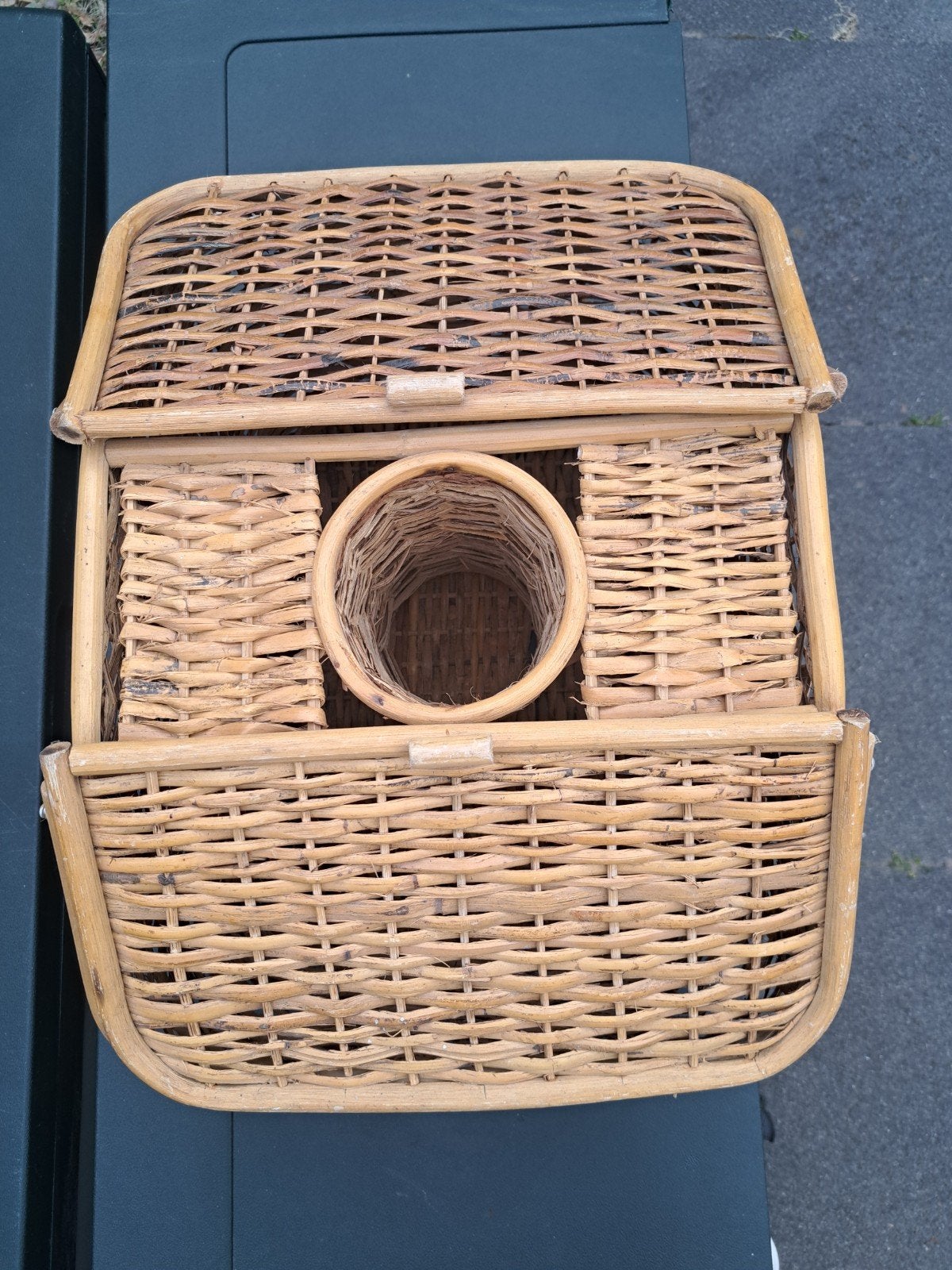 Vintage picknickmand met flessenhouder, Ophalen of Verzenden, Gebruikt, Zonder inhoud